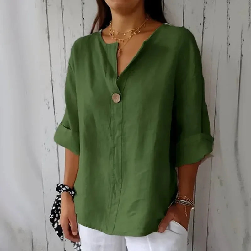 Plus-size Women's Spring and Summer New Arrival Solid Color European and American Casual Style Cotton Linen Mid-sleeve T-shirt