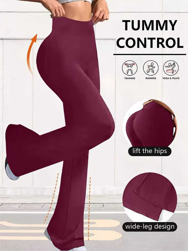 Black tummy control leggings with text and icons on a white background