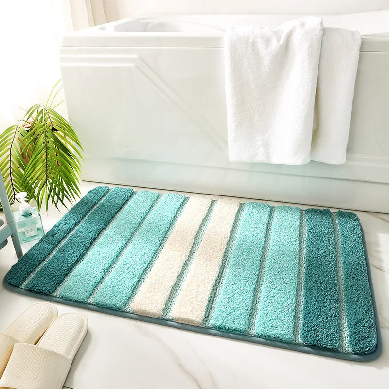 Striped Bathroom Mats  - agua