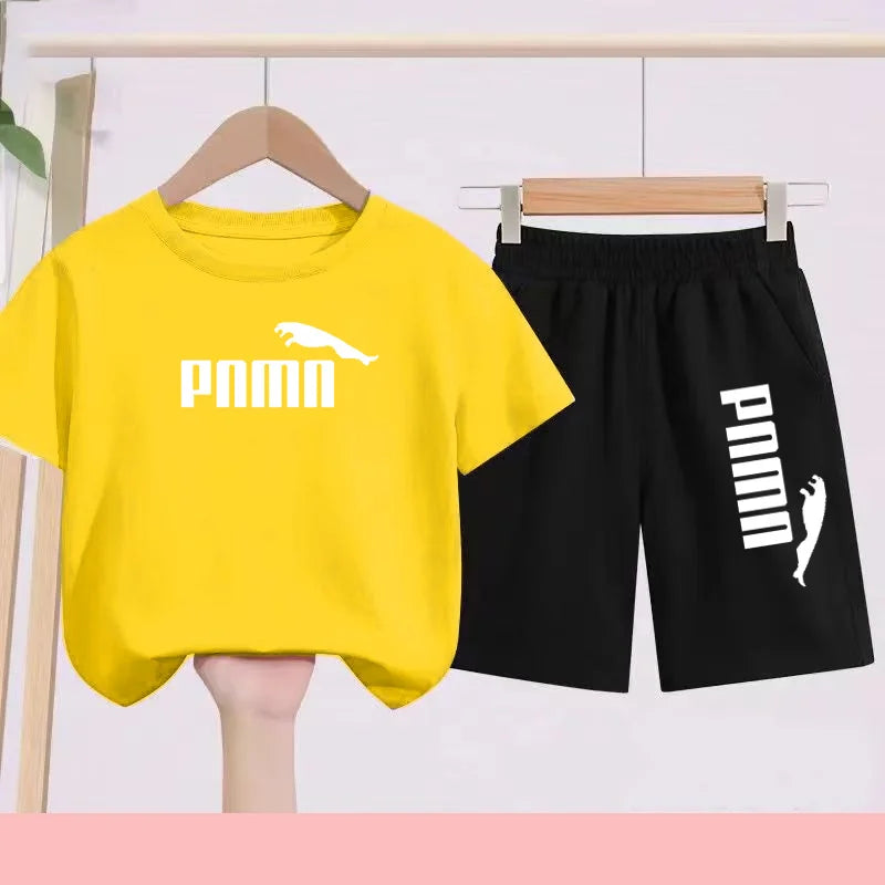 Summer 2 Piece Set 3-12 Age Children T-Shirt Letters Casual Short Sleeve+Shorts Boy Girl Comfortable Breathable Sportswear