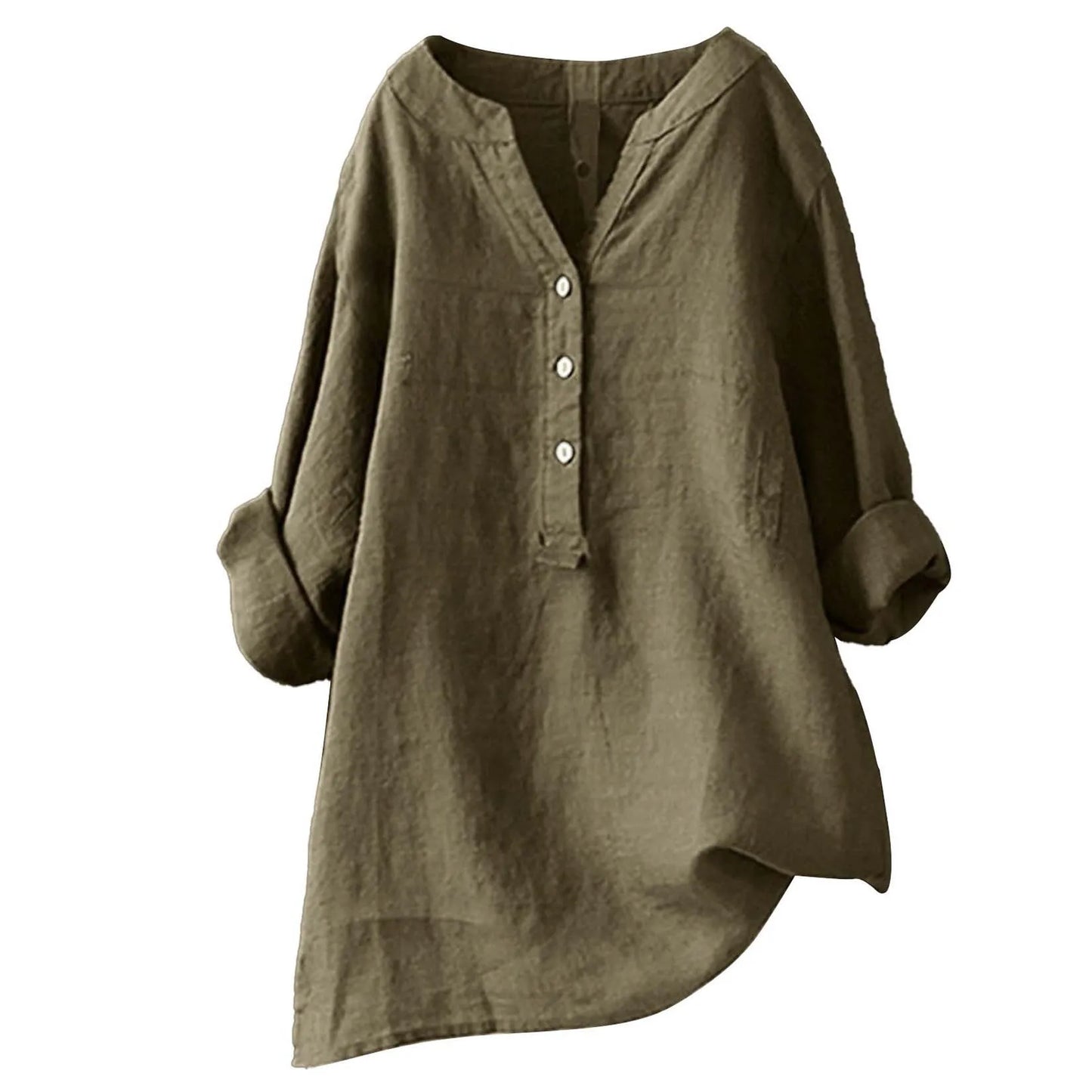 Unisex Women Men Cotton Linen Blouse Shirts Spring Summer Button V Neck Long Lantern Sleeve Loose Blouse Tops XTYFZ-020