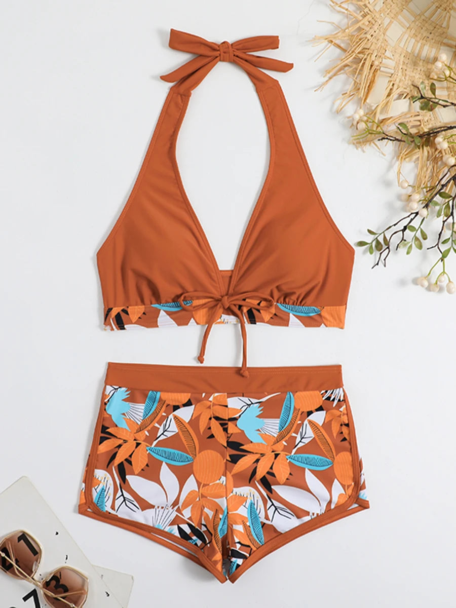 Women’s Halter Bikini Set | High Waist Printed Swimwear