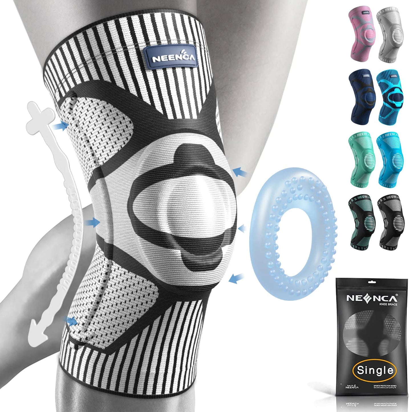 NEENCA compression knee brace sleeve for pain relief, meniscus tear, ACL, arthritis, and joint injury recovery white