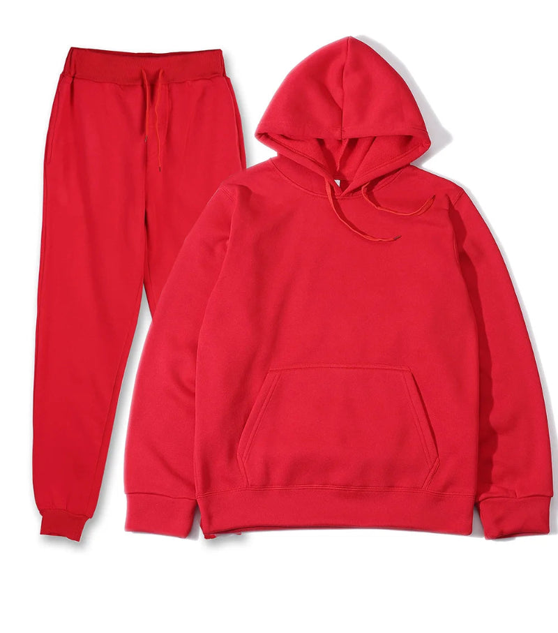 Red hoodie and red pants on a white background