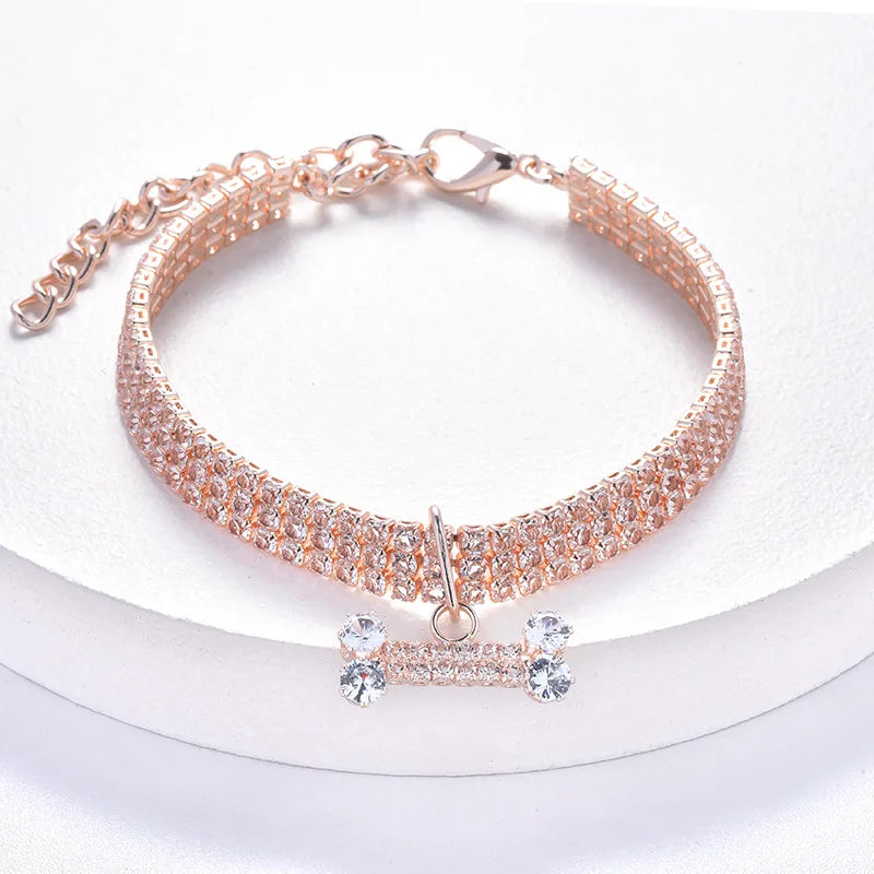 Adjustable Pet Necklace Cat Dog   - pink bone