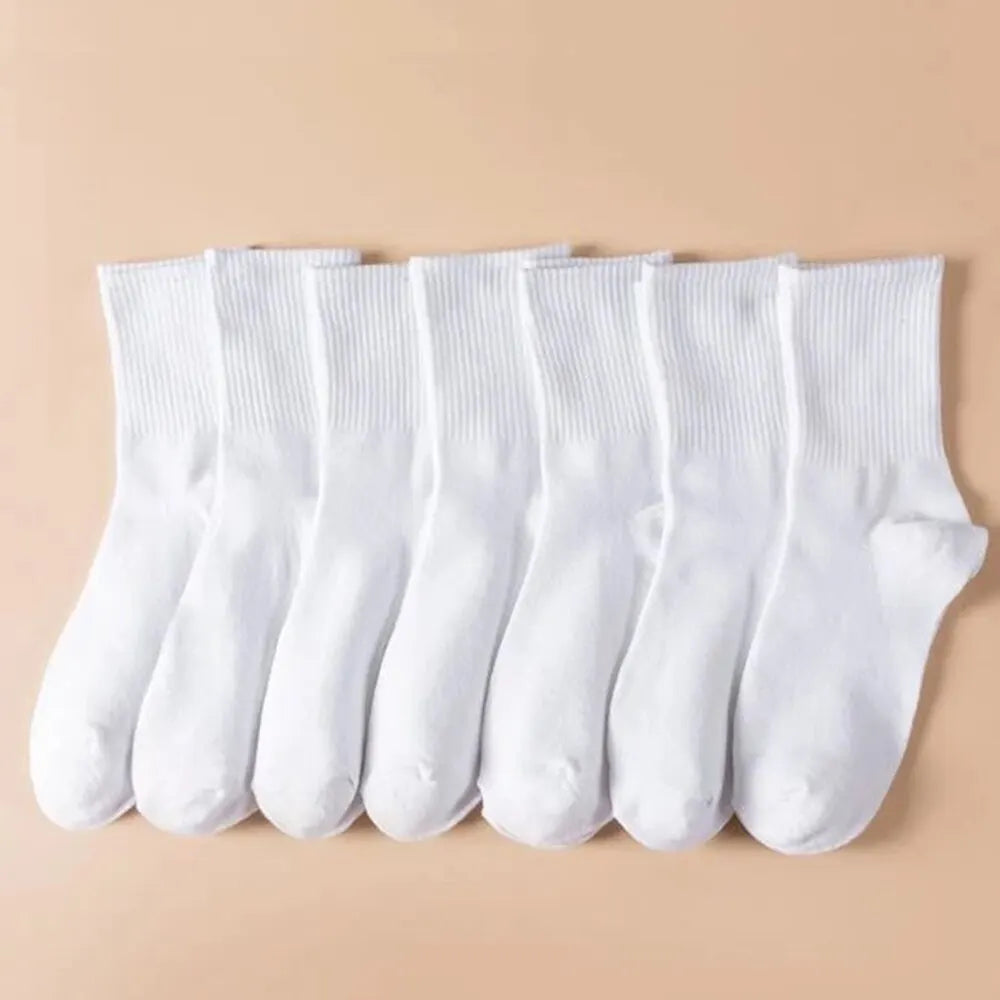 7 pairs of black and white mid-length breathable unisex socks for casual and sportswear - white 2nd