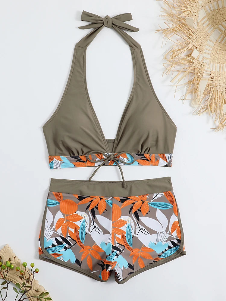 Women’s Halter Bikini Set | High Waist Printed Swimwear