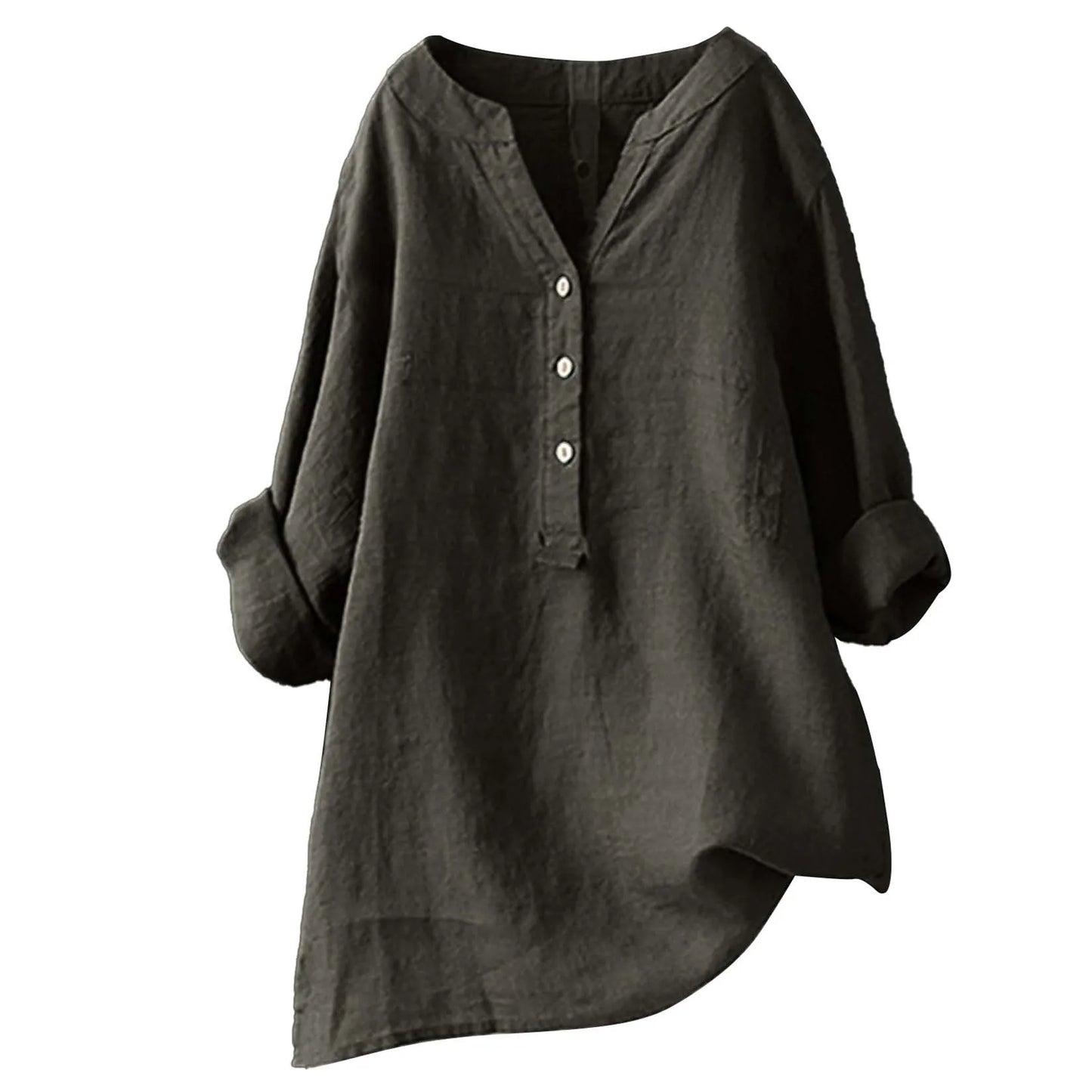 Unisex Women Men Cotton Linen Blouse Shirts Spring Summer Button V Neck Long Lantern Sleeve Loose Blouse Tops XTYFZ-020