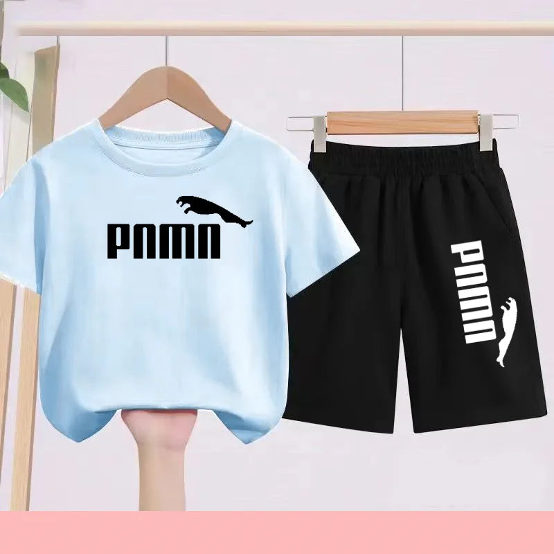 Summer 2 Piece Set 3-12 Age Children T-Shirt Letters Casual Short Sleeve+Shorts Boy Girl Comfortable Breathable Sportswear