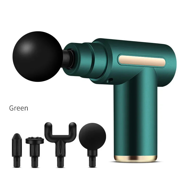 Mini 2024 portable deep tissue fascia gun massage device in black with adjustable speed for whole body relief green