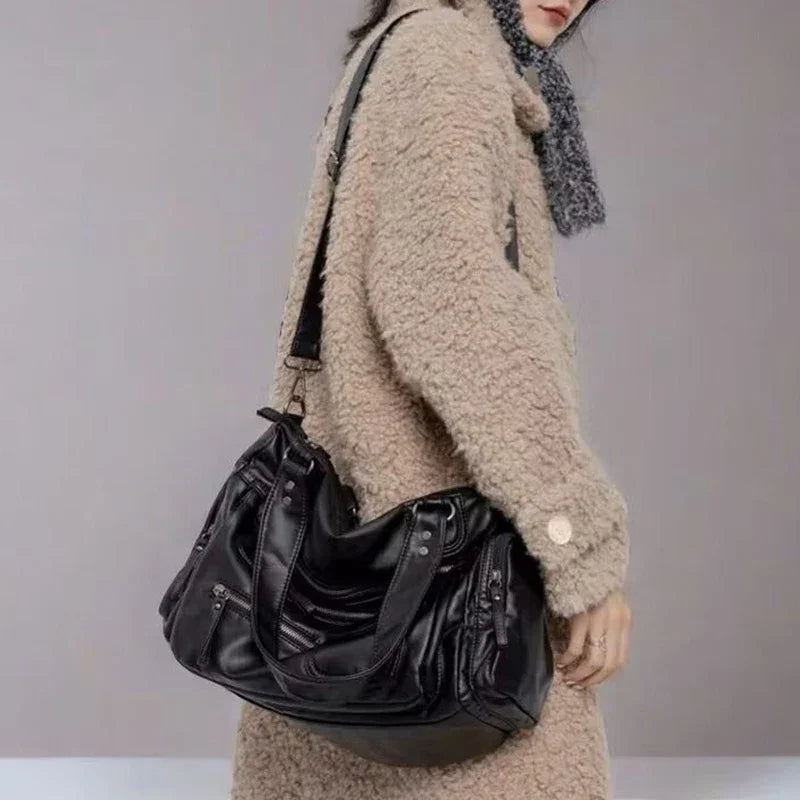 Women Tote Bags 2025 Trend Large Capacity Crossbody Shoulder Bags Moto Style Multi Pockets Commute