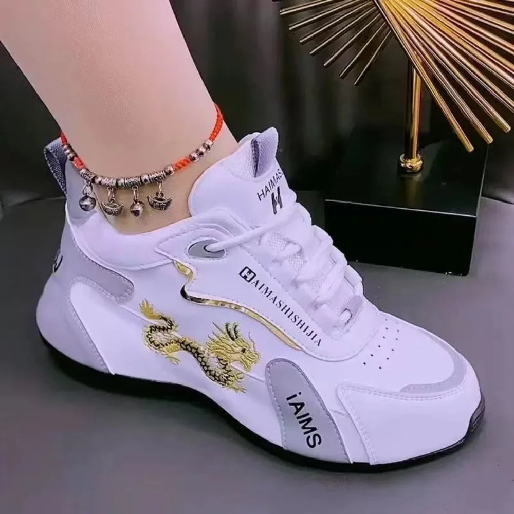 Women’s 2024 designer leather sneakers, lightweight waterproof breathable casual sports platform shoes white and gold
