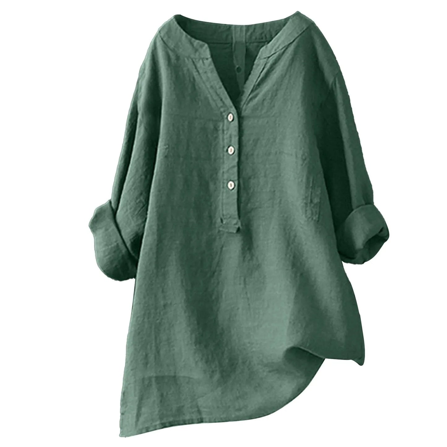 Unisex Women Men Cotton Linen Blouse Shirts Spring Summer Button V Neck Long Lantern Sleeve Loose Blouse Tops XTYFZ-020