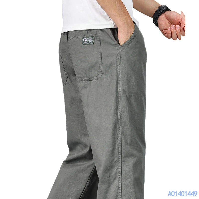 Big Size Mens Casual Pants Relaxed Fit Cotton Trousers Elastic Waist Drawstring Sweatpants Mens Jogger Pants Summer Spring gray 4569