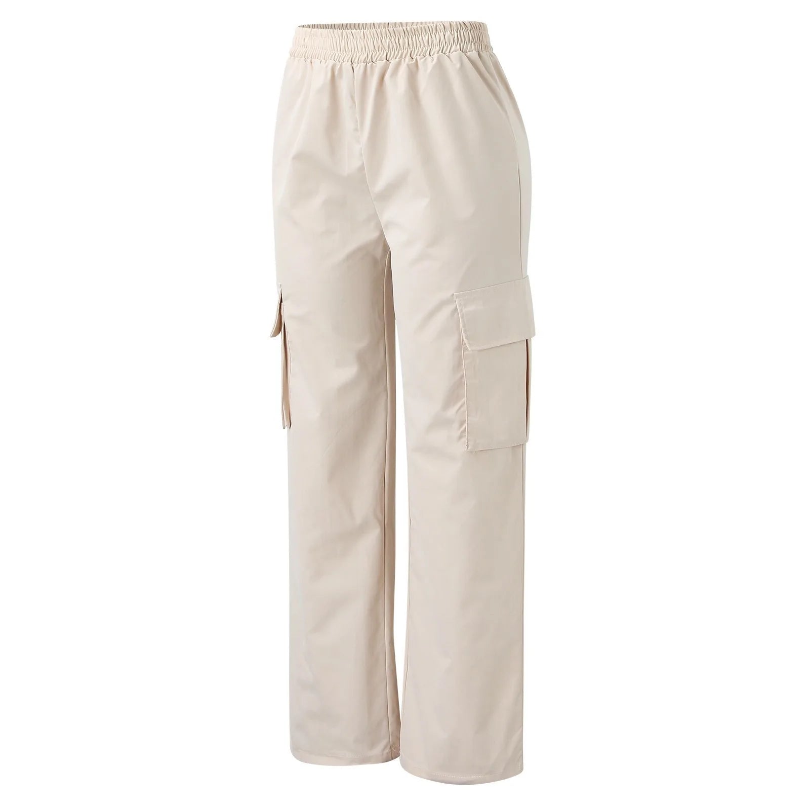 Fashion women’s baggy joggers pants, casual chic straight cargo pants, elastic high waist oversized trousers for commuting beige