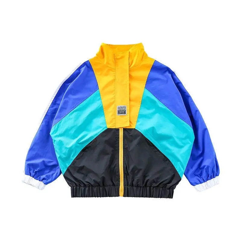 Colorful jacket with a geometric pattern on a white background