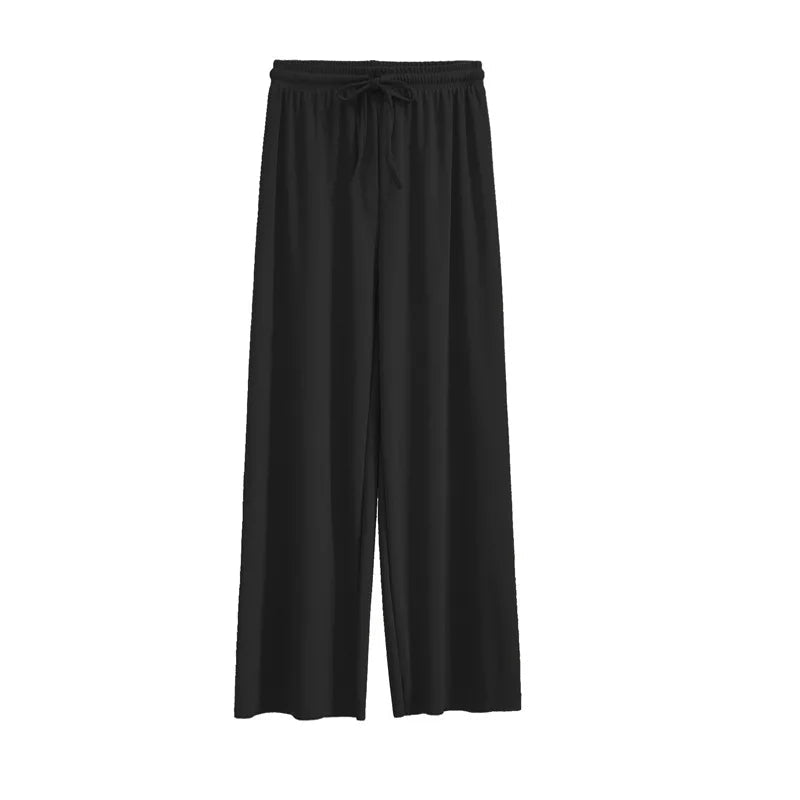 Black wide-leg pants on a white background