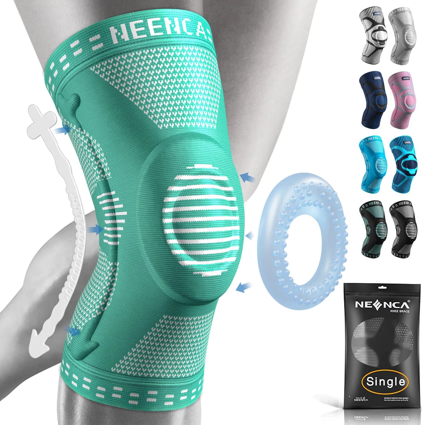 NEENCA compression knee brace sleeve for pain relief, meniscus tear, ACL, arthritis, and joint injury recovery green