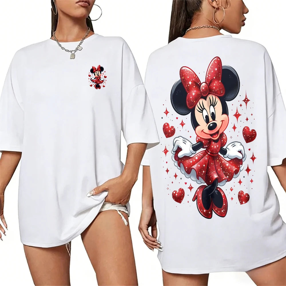 Women’s 100% cotton Mickey Mouse printed T‑shirt in summer casual style white 