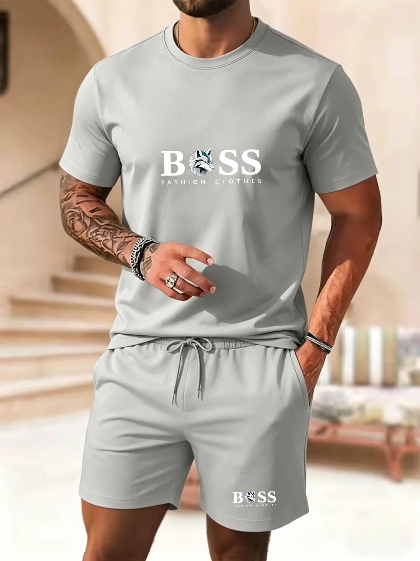 Men's two-piece sportswear short sleeved T-shirt and pants set running fitness sportswear 2026 summer promotion