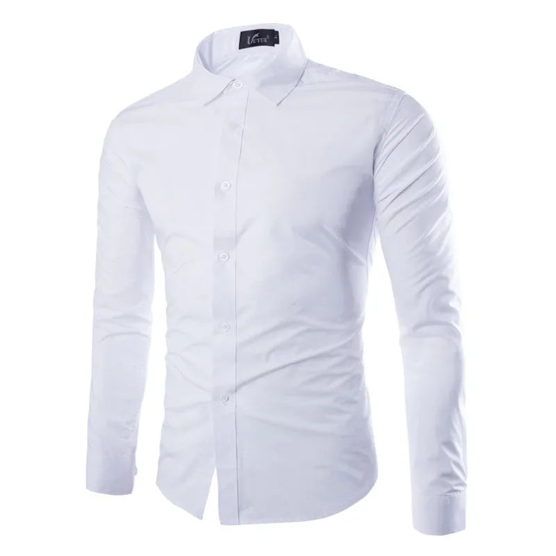 Men’s Slim White Striped Shirt – Long Sleeve Business Casual Top