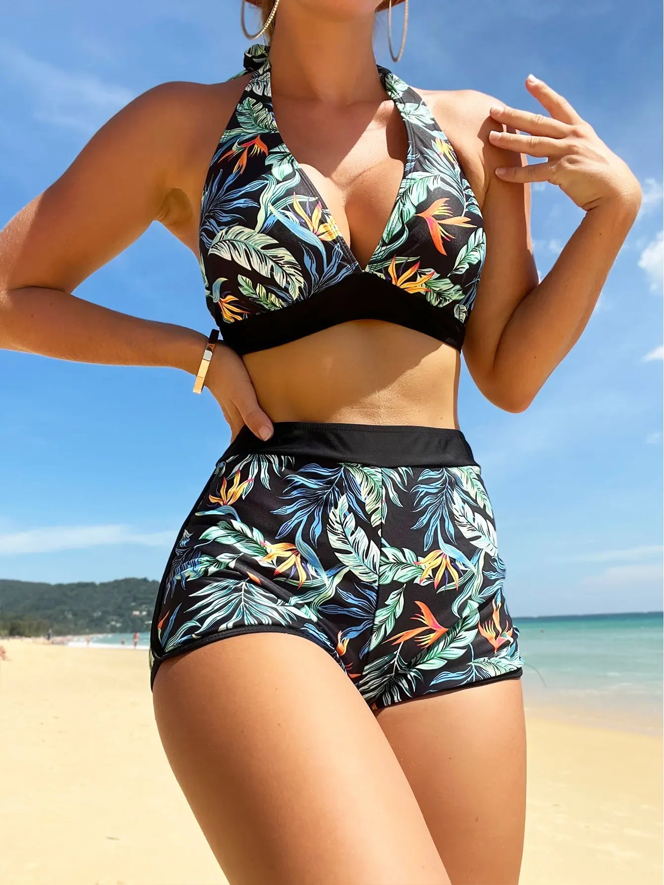 Women’s Halter Bikini Set | High Waist Printed Swimwear