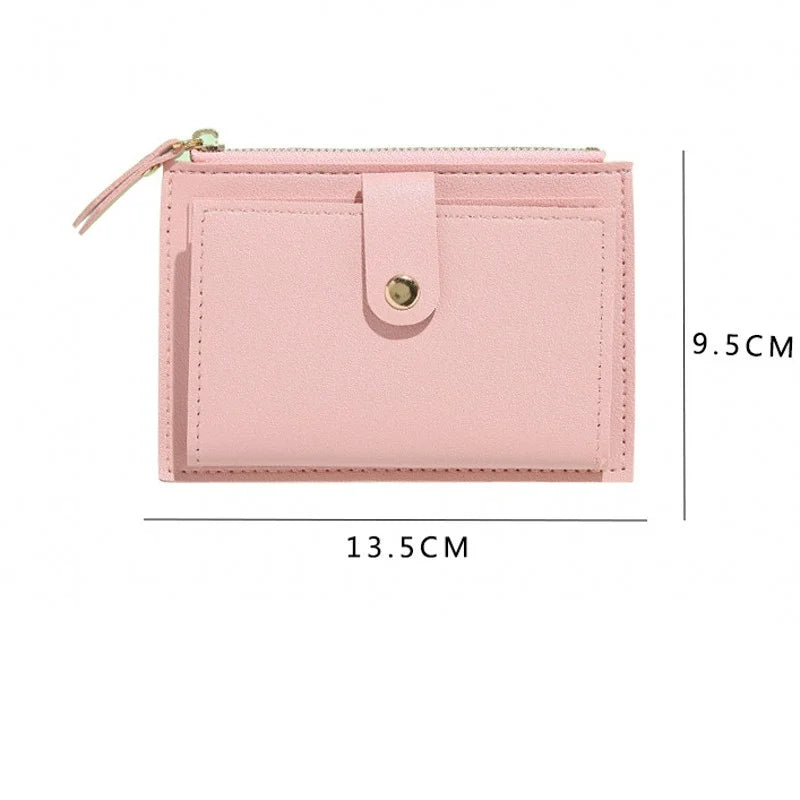 Women's PU leather mini wallet with zipper, hasp, and multi-card slots  - dimension 
