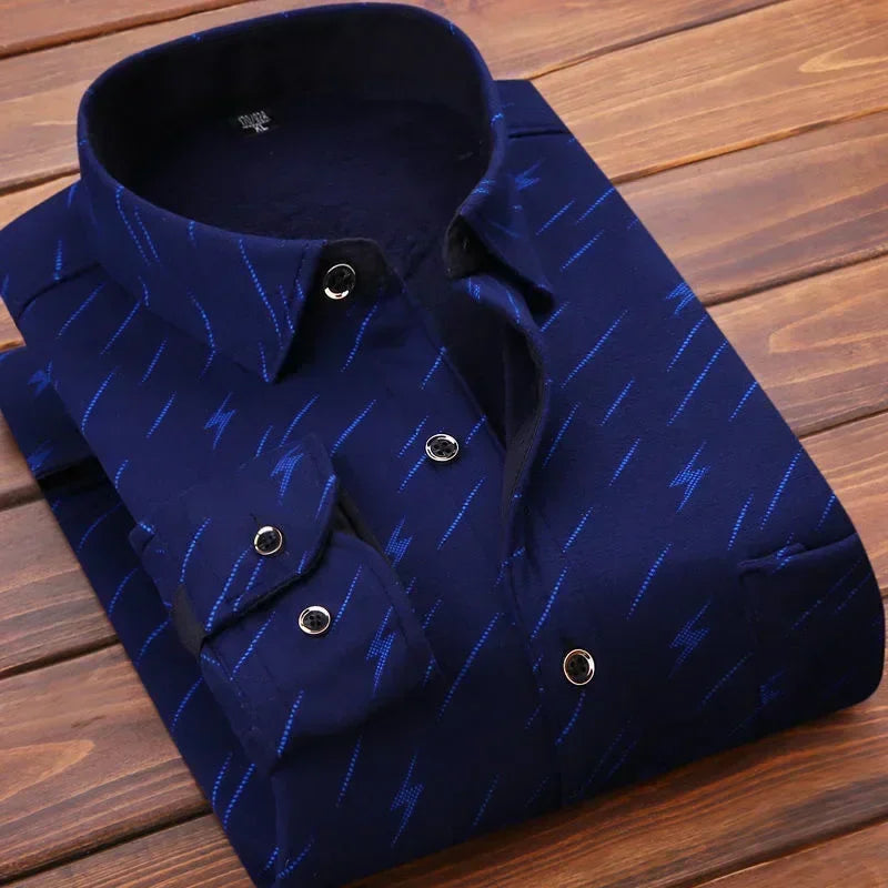 2024 men's thick warm plaid shirt with long sleeves in large 4XL size - blue 06