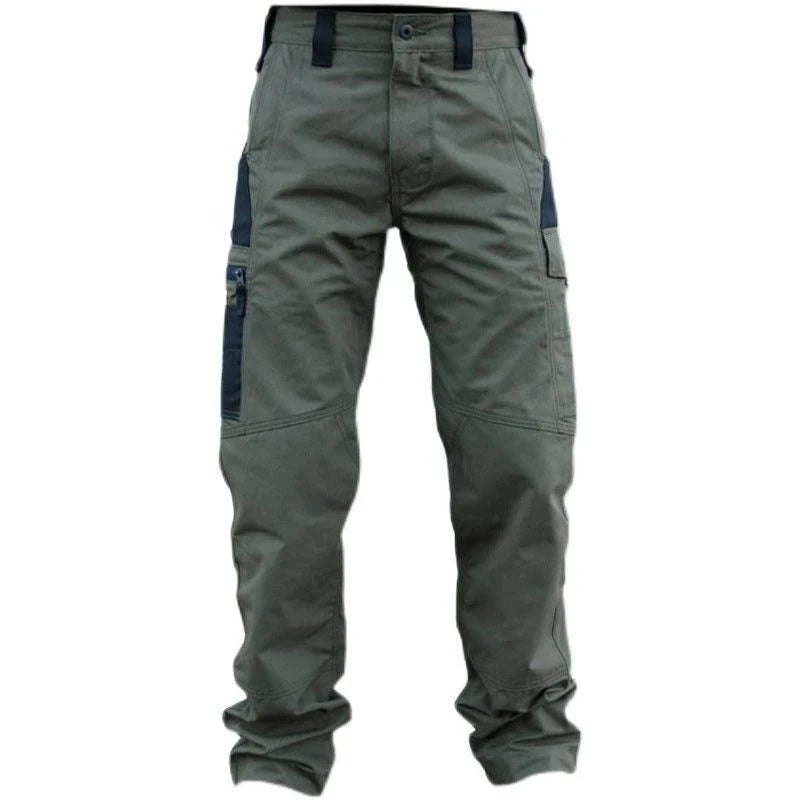 Green work pants with pockets on a white background