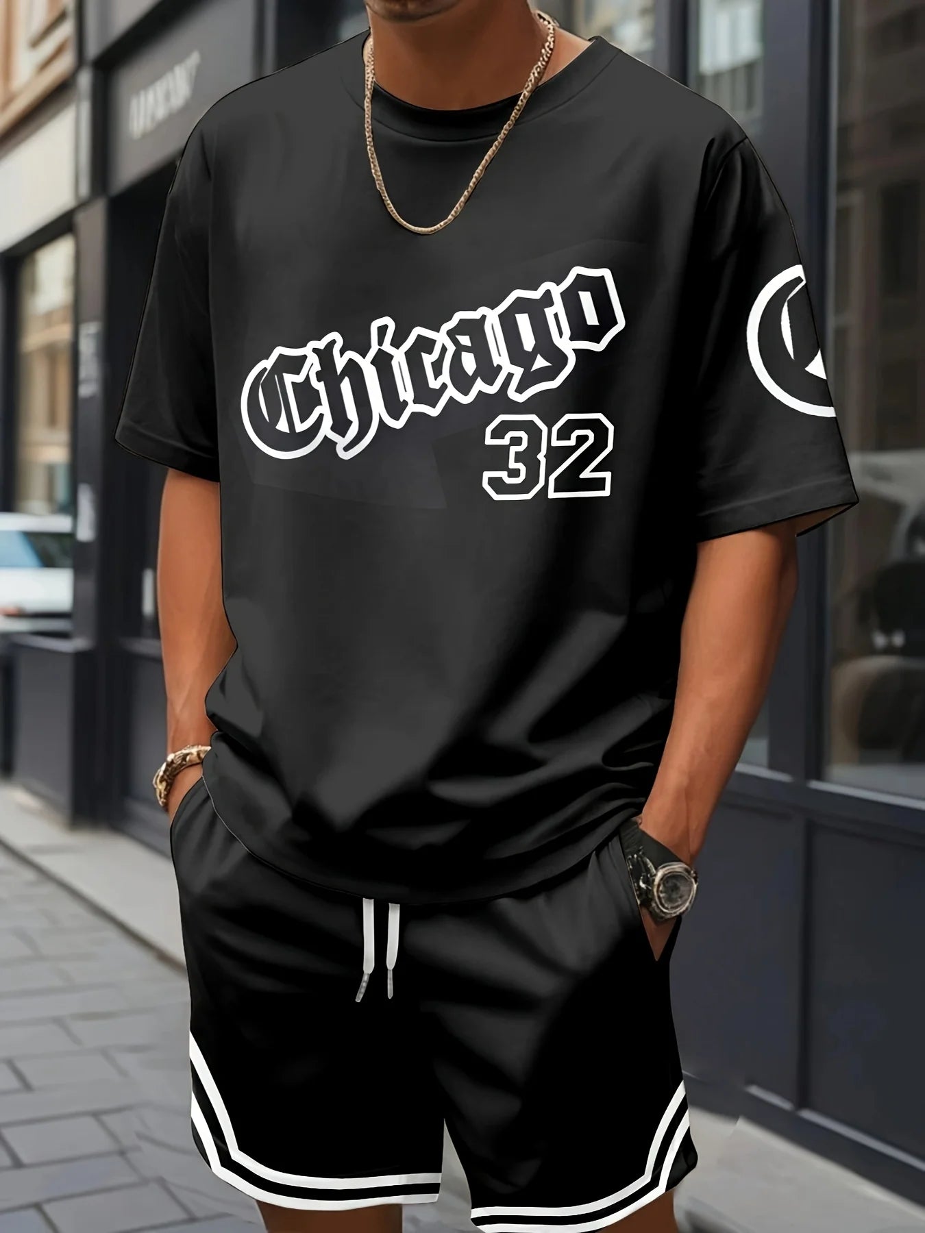 New Men's Cross Print T-Shirt and Shorts Set Stylish Streetwear Short-Sleeve Top and Shorts Combination Holiday Men's Apparel