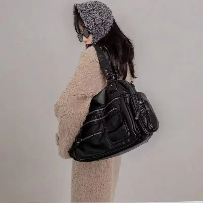 Women Tote Bags 2025 Trend Large Capacity Crossbody Shoulder Bags Moto Style Multi Pockets Commute