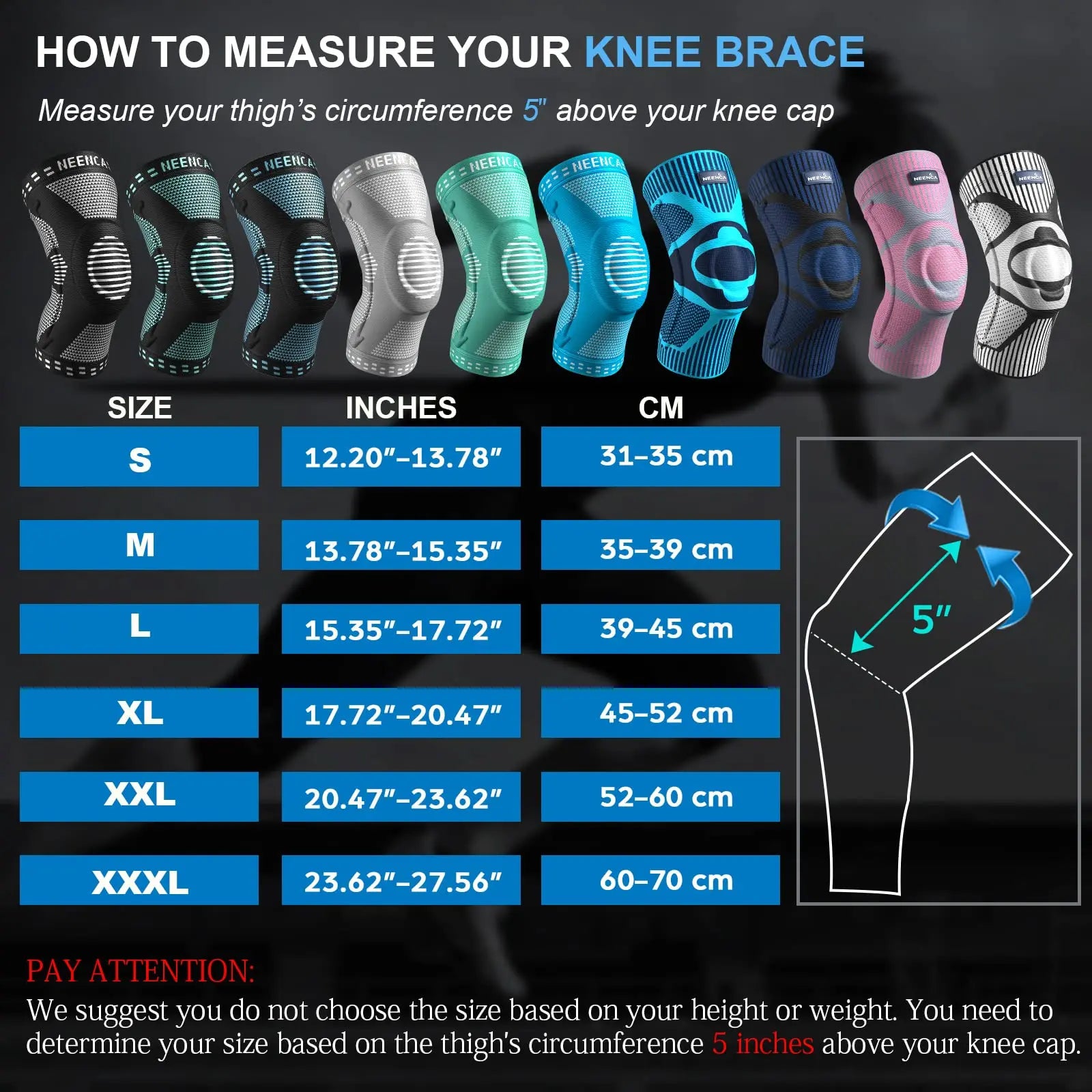 NEENCA compression knee brace sleeve for pain relief, meniscus tear, ACL, arthritis, and joint injury recovery how to measure your knee brace