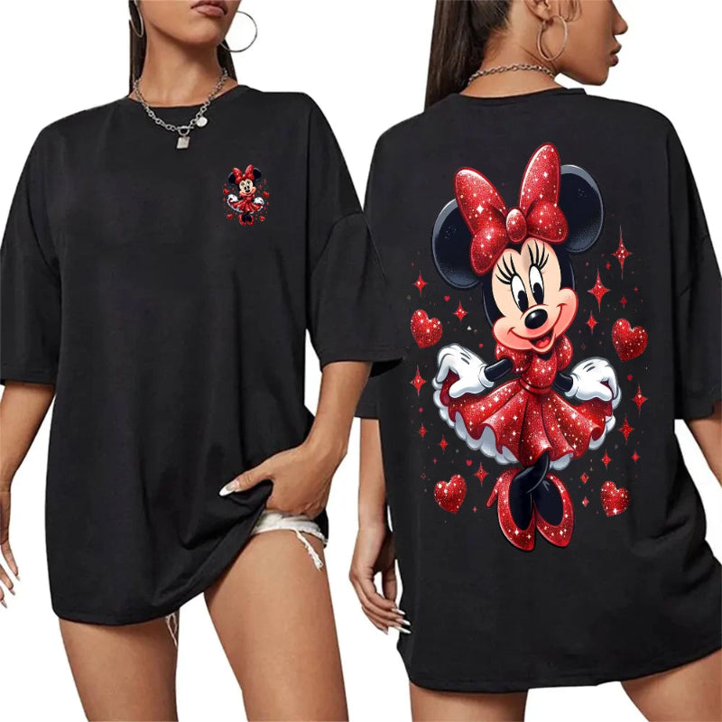 Women’s 100% cotton Mickey Mouse printed T‑shirt in summer casual style D black