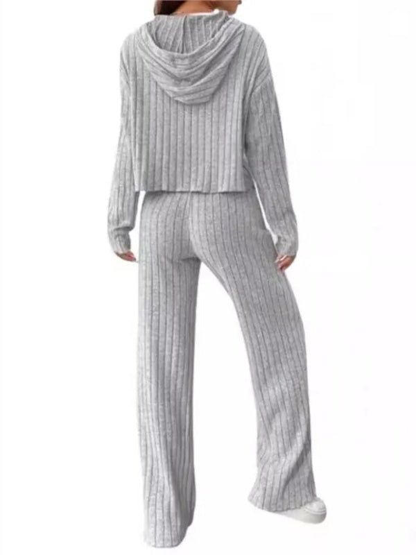 Gray striped hoodie and pants set on a white background