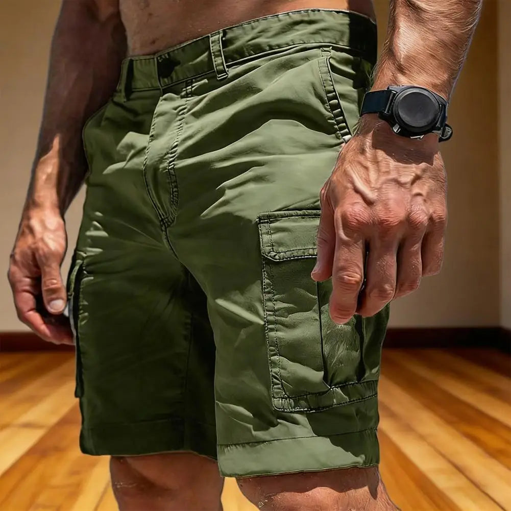 Men Shorts High Waist Buttons Zipper Closure Pure Color Cargo Trousers With Multi Pockets Outdoor Casual Shorts Summer Wear
