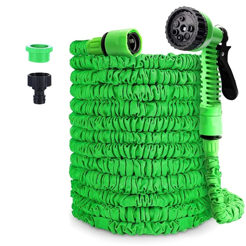 Flexible expandable garden hose with high-pressure water gun attachment. - green 05