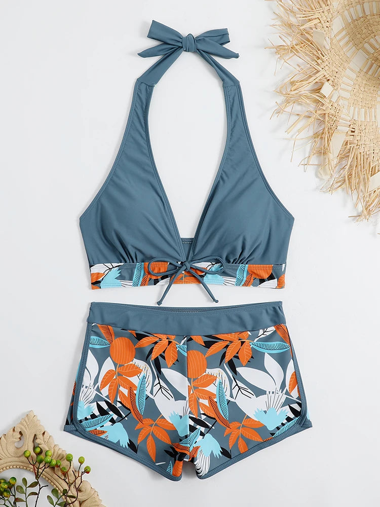 Women’s Halter Bikini Set | High Waist Printed Swimwear
