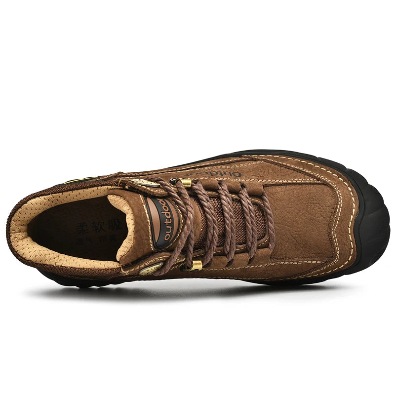 Brown leather shoe with laces on a white background