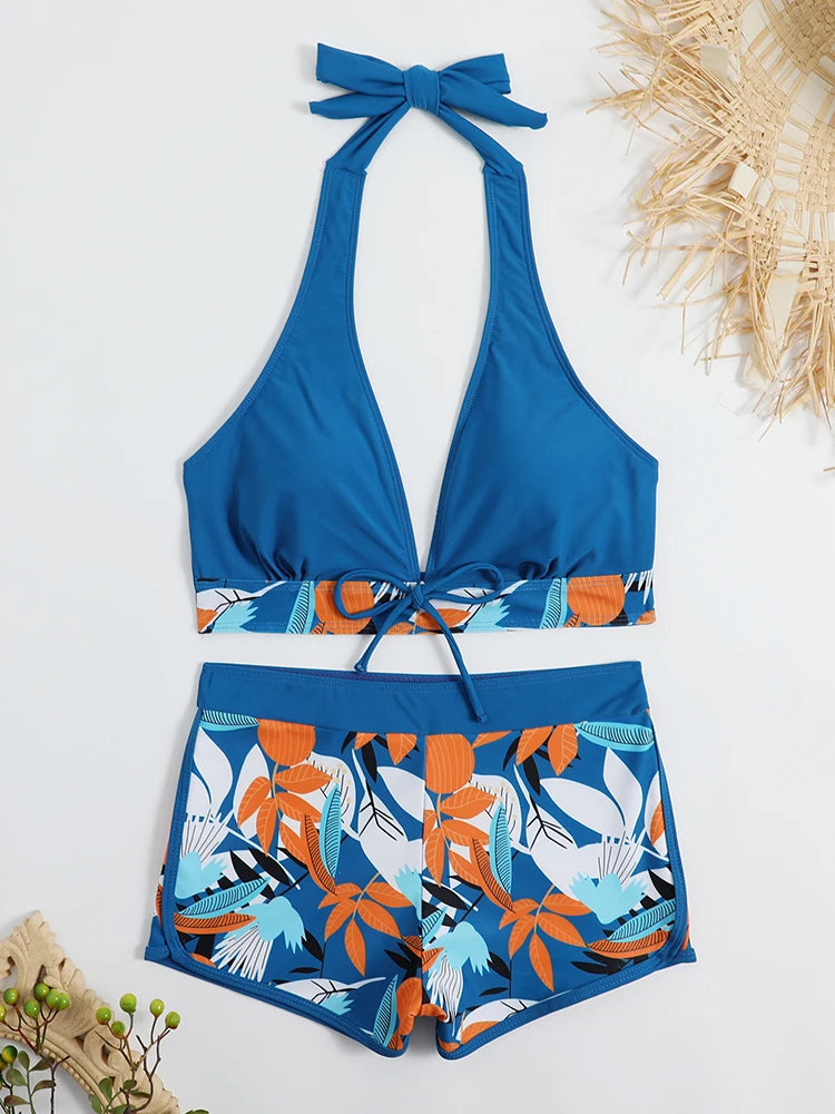 Women’s Halter Bikini Set | High Waist Printed Swimwear