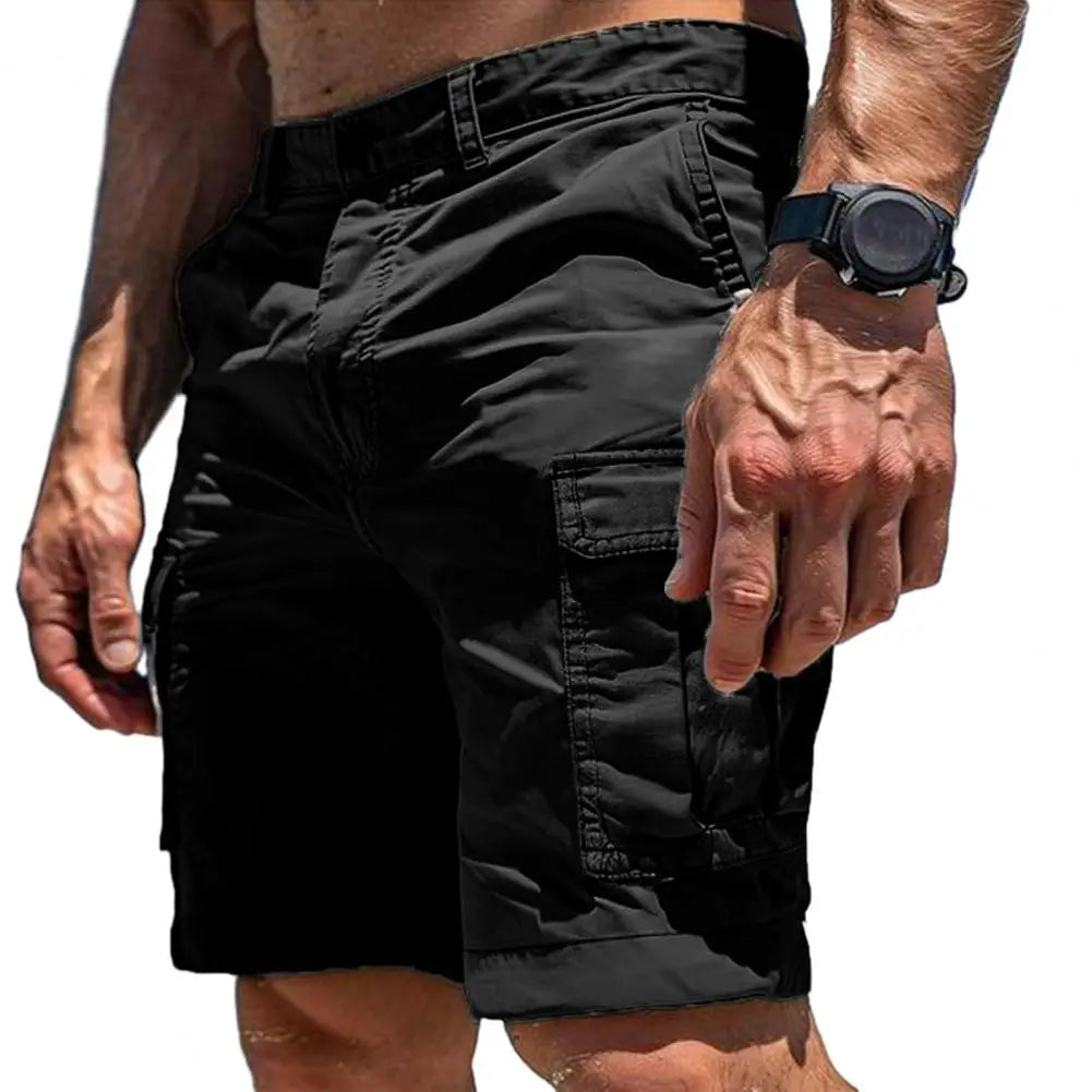 Men Shorts High Waist Buttons Zipper Closure Pure Color Cargo Trousers With Multi Pockets Outdoor Casual Shorts Summer Wear