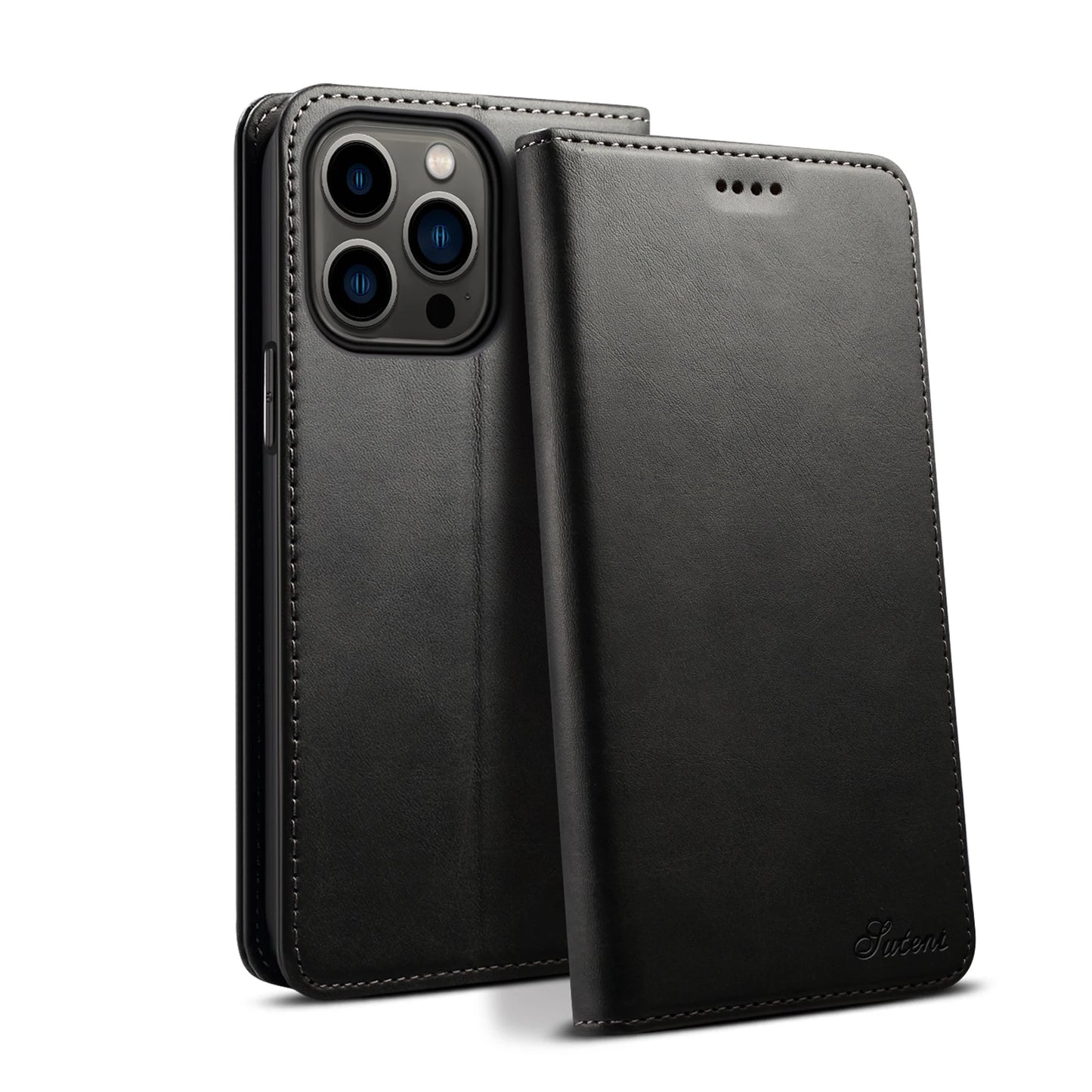 Black phone case with brand logo on a white background