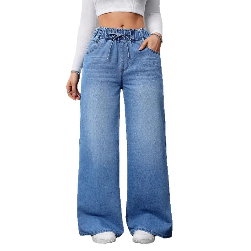 Jeans Women Denim Pant Floor Length Pants High Waist Straight Trousers Y2k Streetwear Vintage Elegant Splice Work Casual Loose