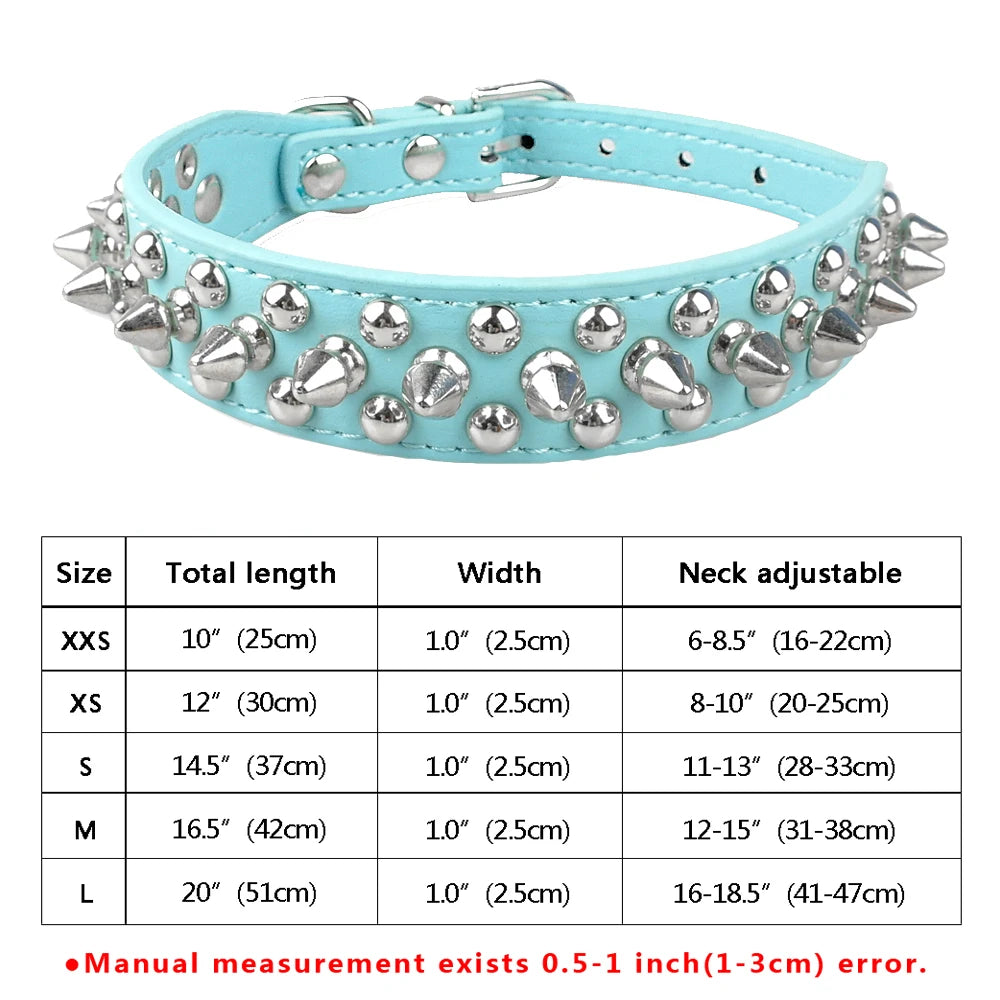 Spiked Studded Leather Dog Collar - 17.measurements 