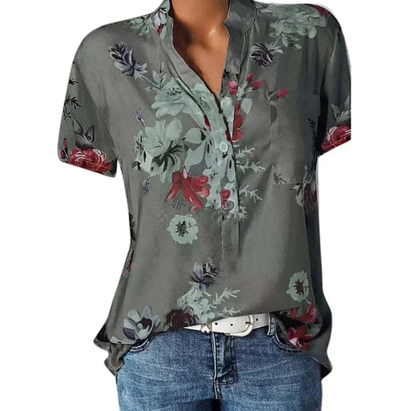 Floral patterned shirt with a white background