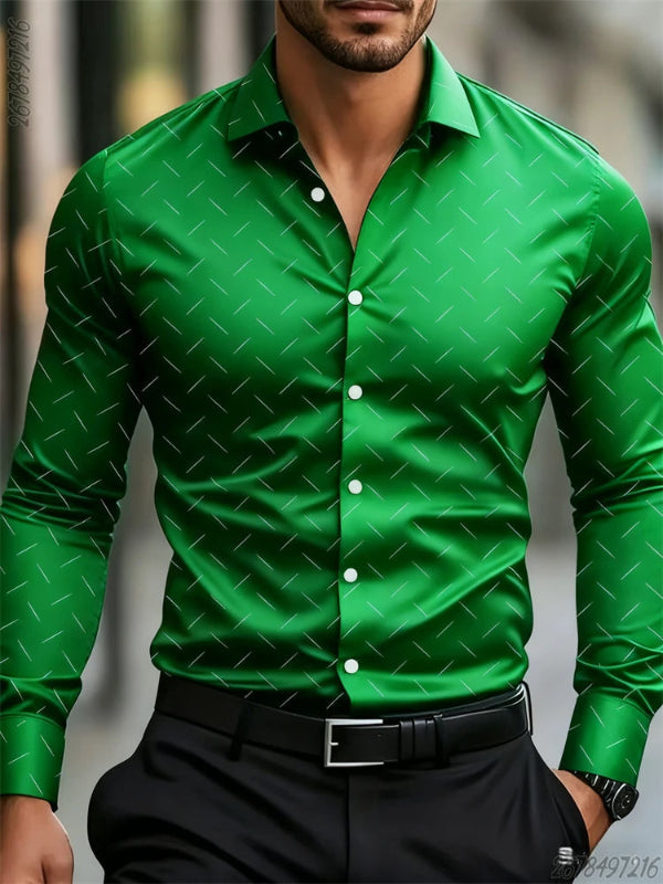 Green patterned shirt worn by a person with a blurred background