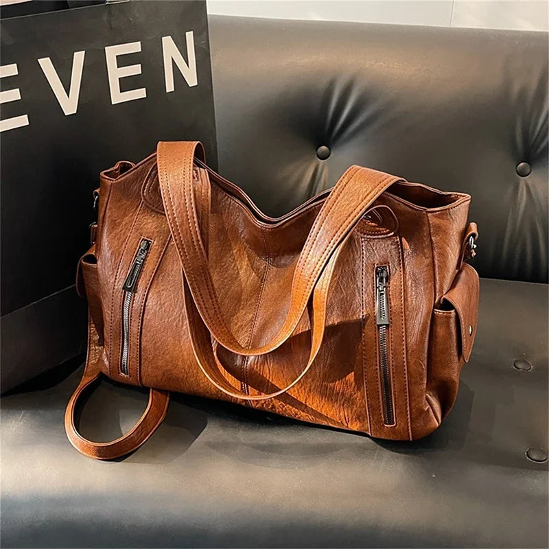 Two Layer Large Capacity Shopping Bag Women's Handbag High Quality Soft Leather Tote Bags Fashion Retro Female Shoulder bolsa 가방