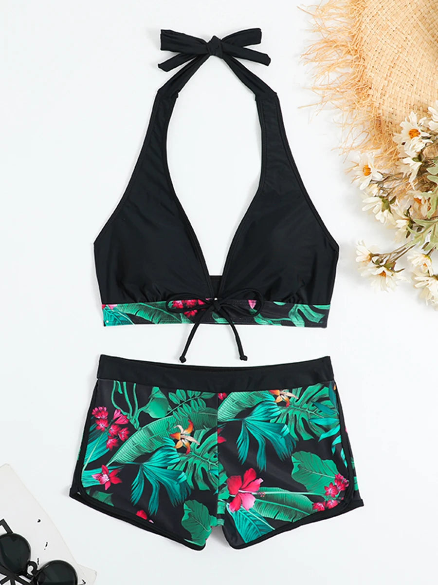 Women’s Halter Bikini Set | High Waist Printed Swimwear