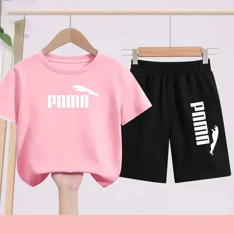 Summer 2 Piece Set 3-12 Age Children T-Shirt Letters Casual Short Sleeve+Shorts Boy Girl Comfortable Breathable Sportswear