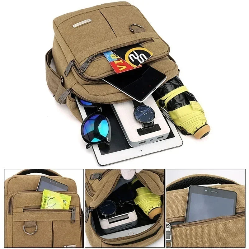 Fashion Mens Canvas Bag Casual Handbag  -  pockets