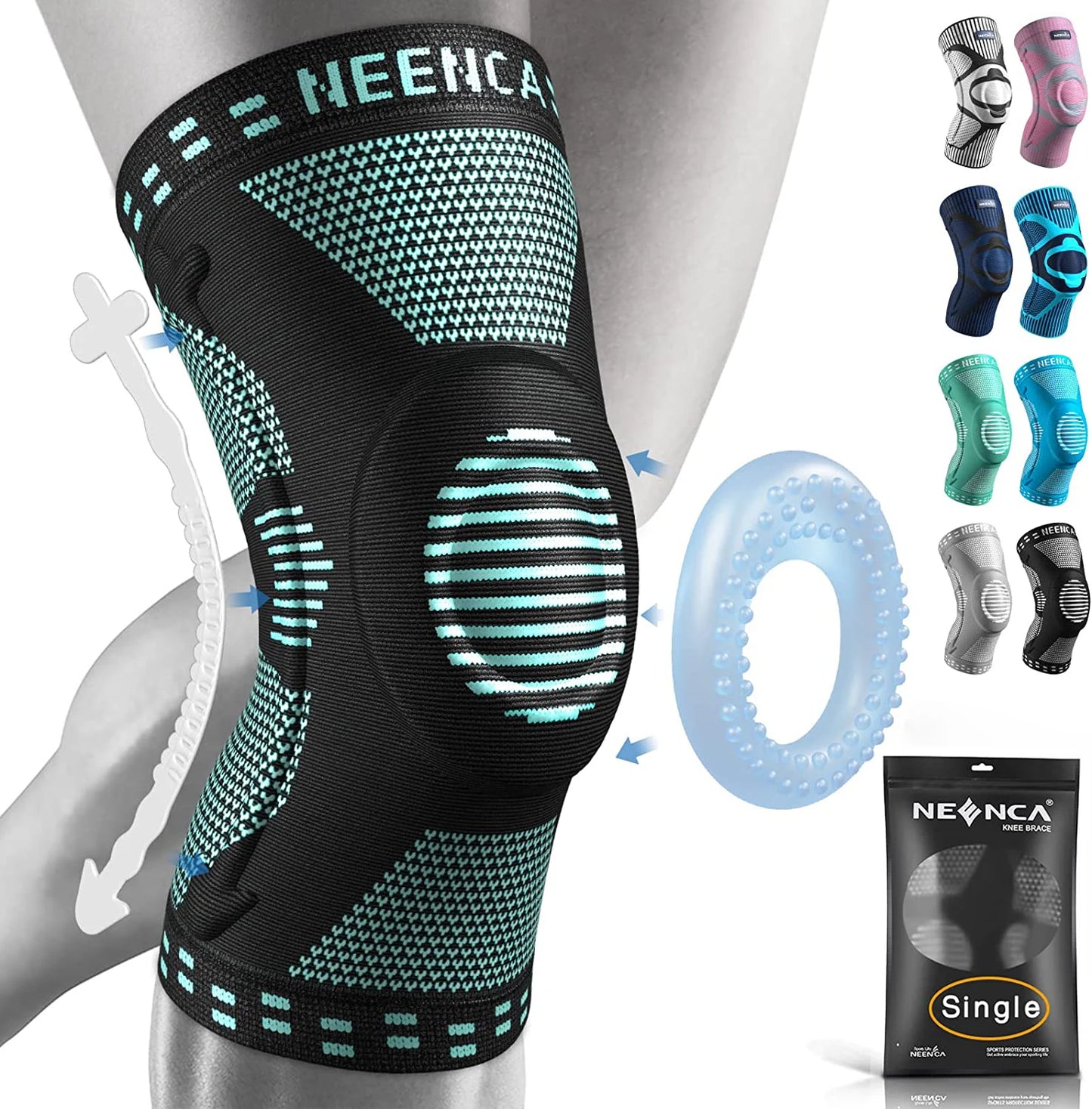 NEENCA compression knee brace sleeve for pain relief, meniscus tear, ACL, arthritis, and joint injury recovery green 